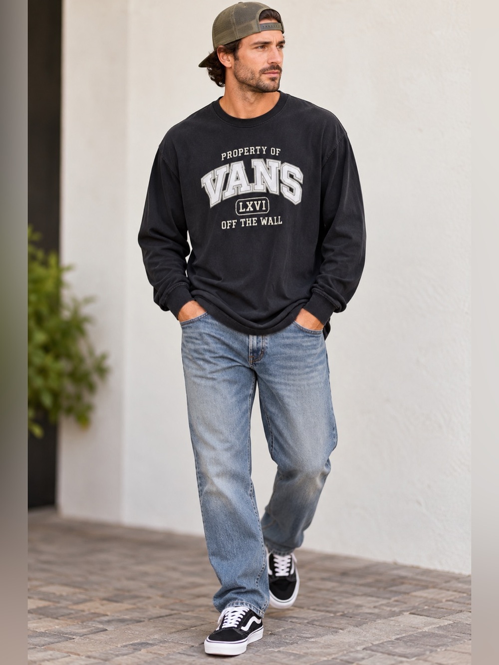 Vans Property Of LXVI Off The Wall Black Long Sleeve Graphic Shirt Large